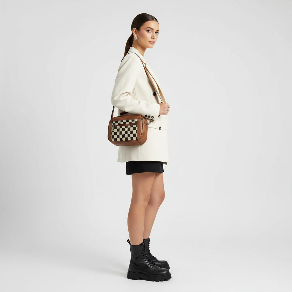 Chessmate – Stylowa i Pojemna Torba na Ramię z Szachownicowym Wzorem