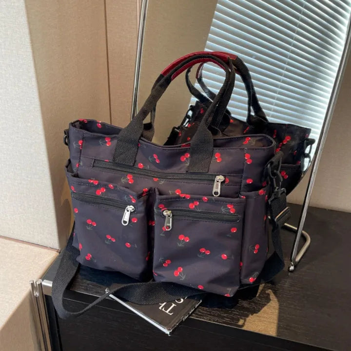 Vienne torba tote z płótna z wiśniowym nadrukiem