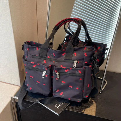 Vienne torba tote z płótna z wiśniowym nadrukiem