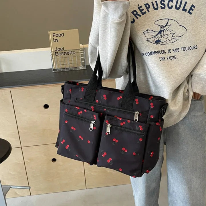 Vienne torba tote z płótna z wiśniowym nadrukiem