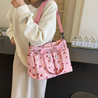 Vienne torba tote z płótna z wiśniowym nadrukiem