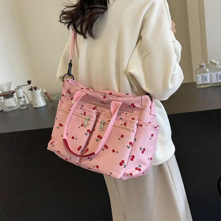 Vienne torba tote z płótna z wiśniowym nadrukiem