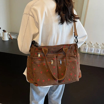 Vienne torba tote ze sztruksu z truskawkowym nadrukiem