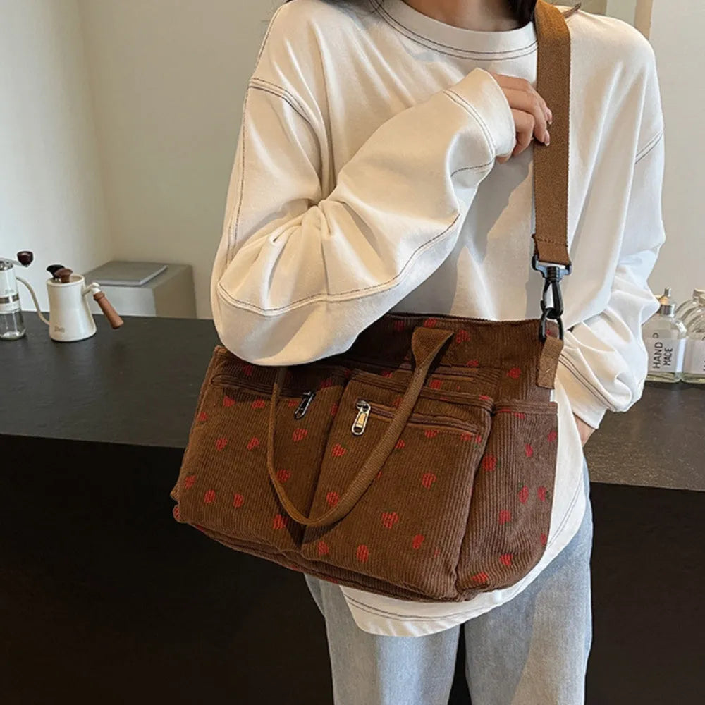 Vienne torba tote ze sztruksu z truskawkowym nadrukiem