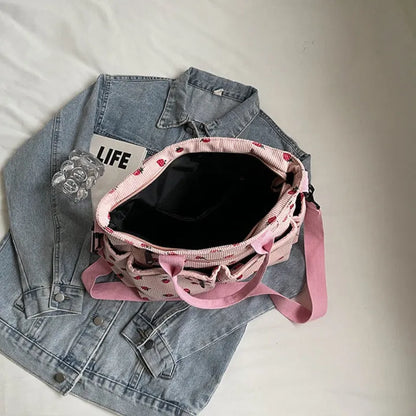 Vienne torba tote ze sztruksu z truskawkowym nadrukiem