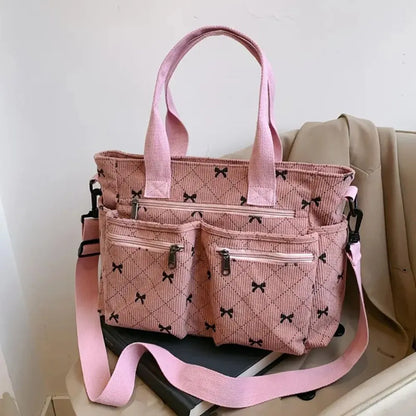 Vienne torba tote ze sztruksu z kokardowym wzorem