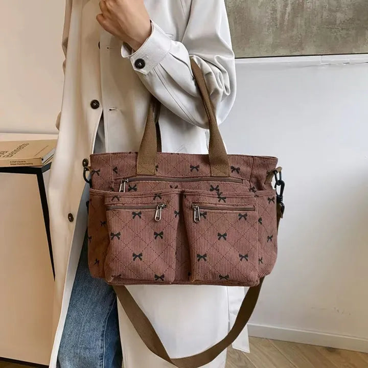 Vienne torba tote ze sztruksu z kokardowym wzorem