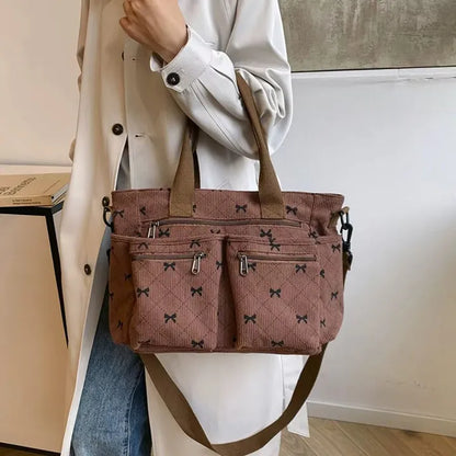 Vienne torba tote ze sztruksu z kokardowym wzorem