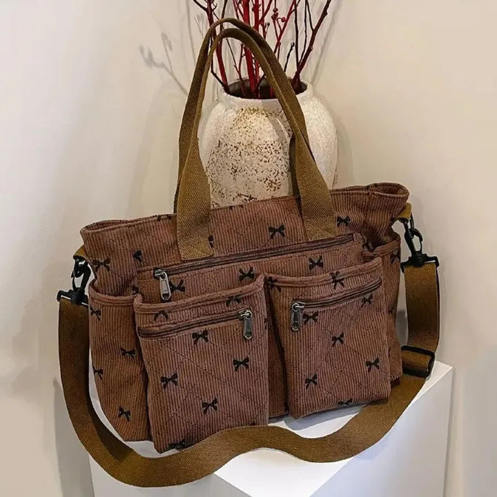 Vienne torba tote ze sztruksu z kokardowym wzorem