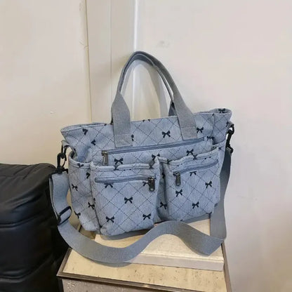 Vienne torba tote ze sztruksu z kokardowym wzorem