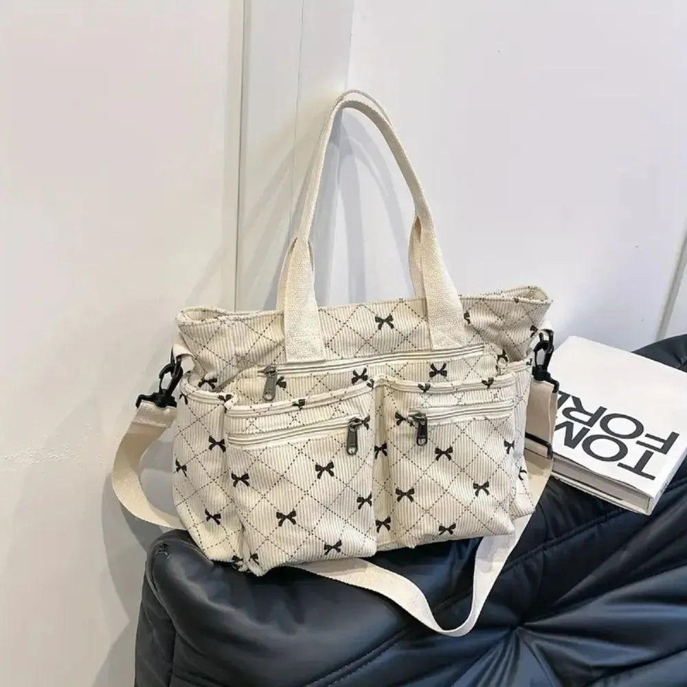 Vienne torba tote ze sztruksu z kokardowym wzorem