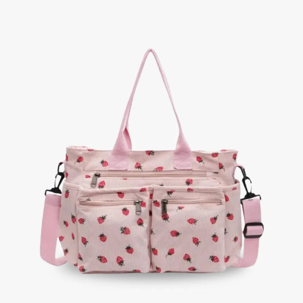 Vienne torba tote ze sztruksu z truskawkowym nadrukiem