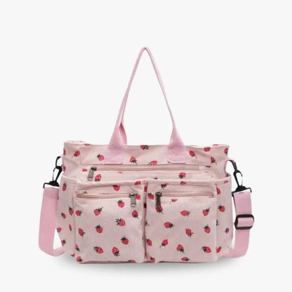 Vienne torba tote ze sztruksu z truskawkowym nadrukiem